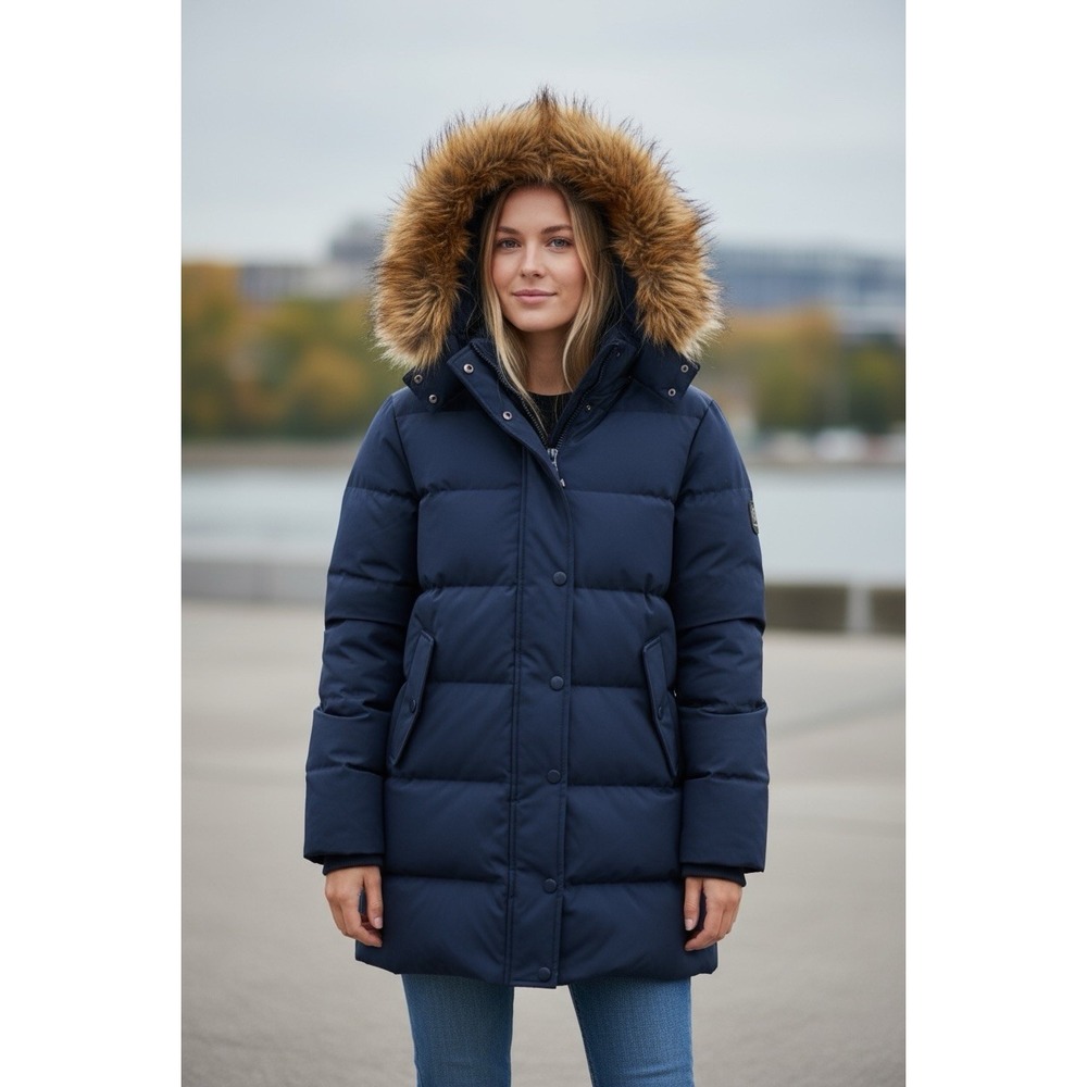 NWT WenVen Women Mid Winter Coat Warm Thicken Puffer Jacket W Fur Hood Sz Small